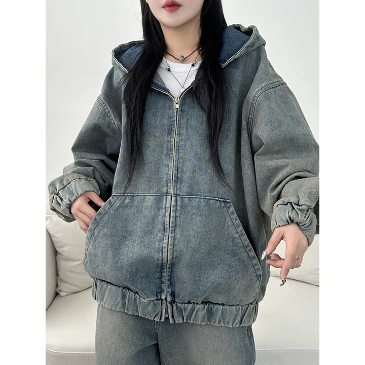 [UNISEX]시티드 데님 루즈 박시 후드 집업 점퍼 자켓(2color/5-7일 여유주문) 상세 이미지 8