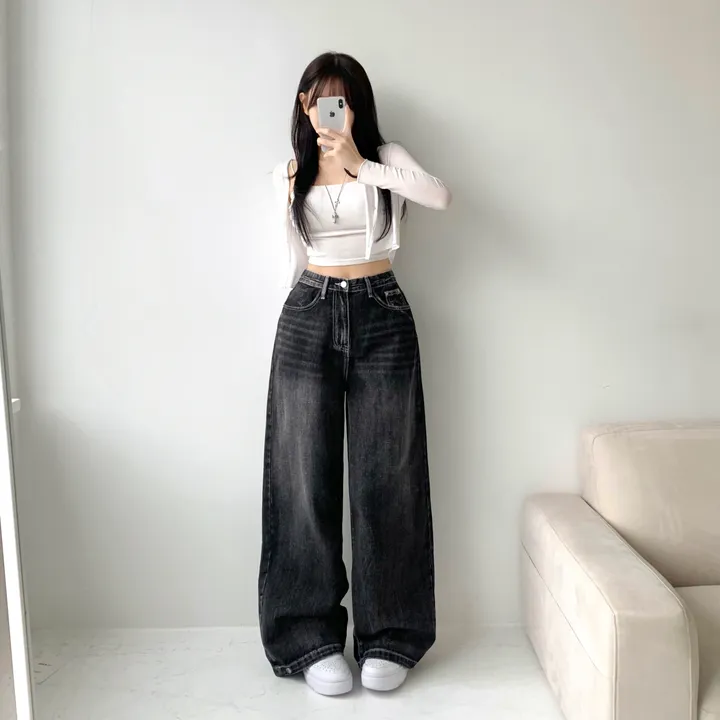 [모델소장🖤/기장선택/~XL] 페이블 3기장 힙 빈티지 워싱 하이웨스트 로우 밑단 스냅 조거 와이드 데님 팬츠 청바지 키작녀 키큰녀 남녀공용 사계절팬츠 빅사이즈 상세 이미지 29