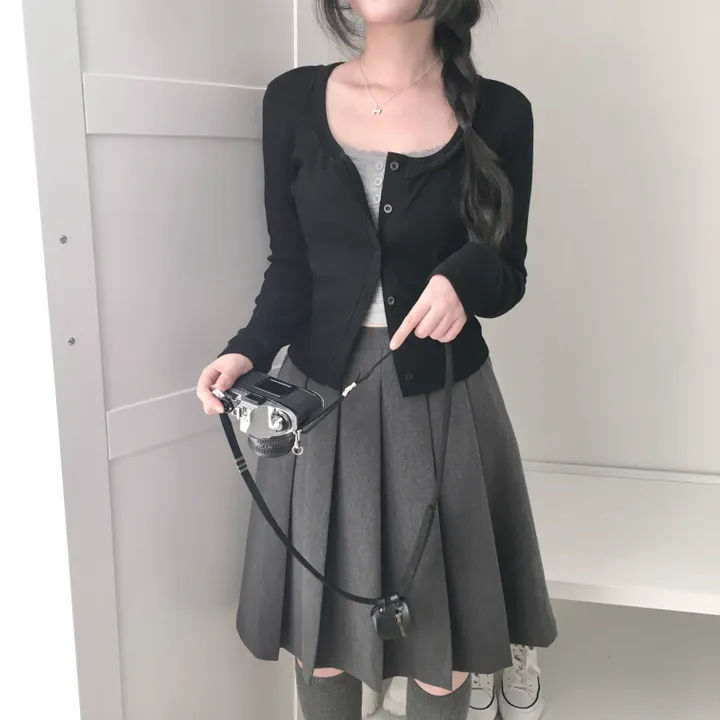 [러블리/레이스🖤/슬림핏] 라운드 스퀘어 레이스 골지 가디건 상세 이미지 20