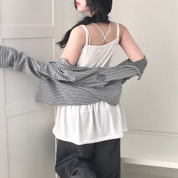 [반전 도트안감🖤/뒷태패치 포인트!!] 빈티지 감성 낭낭🪽 도트안감 패치 단가라 스트라이프 긴팔 가디건 엔젤코어 상세 이미지 28