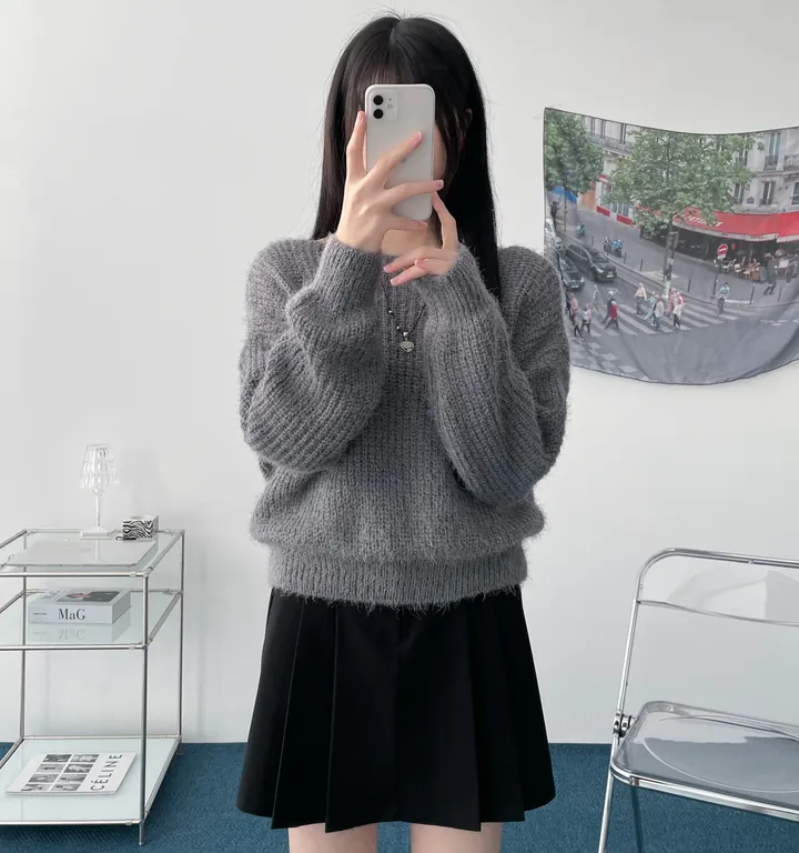 Pine leaf boat nect crop knit 상세 이미지 24