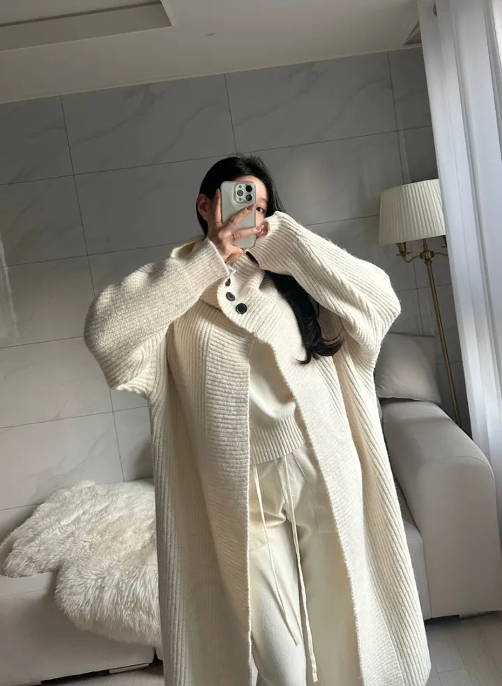 [아이당일] *도톰따숩 터틀넥 울 숄 빅카라 꽈배기 뜨개 니트 맥시롱가디건 울롱코트 울가디건(5color) 상세 이미지 13