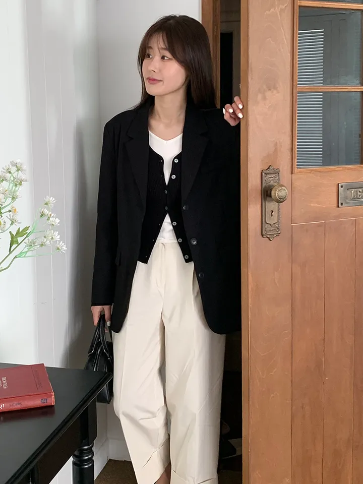 [봄가디건/나시일체형] 오즈 배색 레이어드 일체형 골지 브이넥 봄 가을 가디건 2color (레이어드/니트레이어드/레이어드가디건/배색가디건/봄/봄니트) 상세 이미지 20