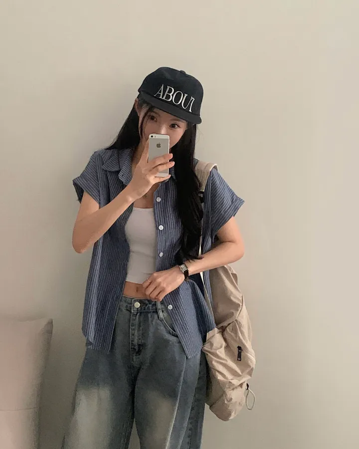 [빈티지🤍/여름셔츠] 샌드 스트라이프 루즈핏 롤업 반팔셔츠,남방 - 3color 상세 이미지 35