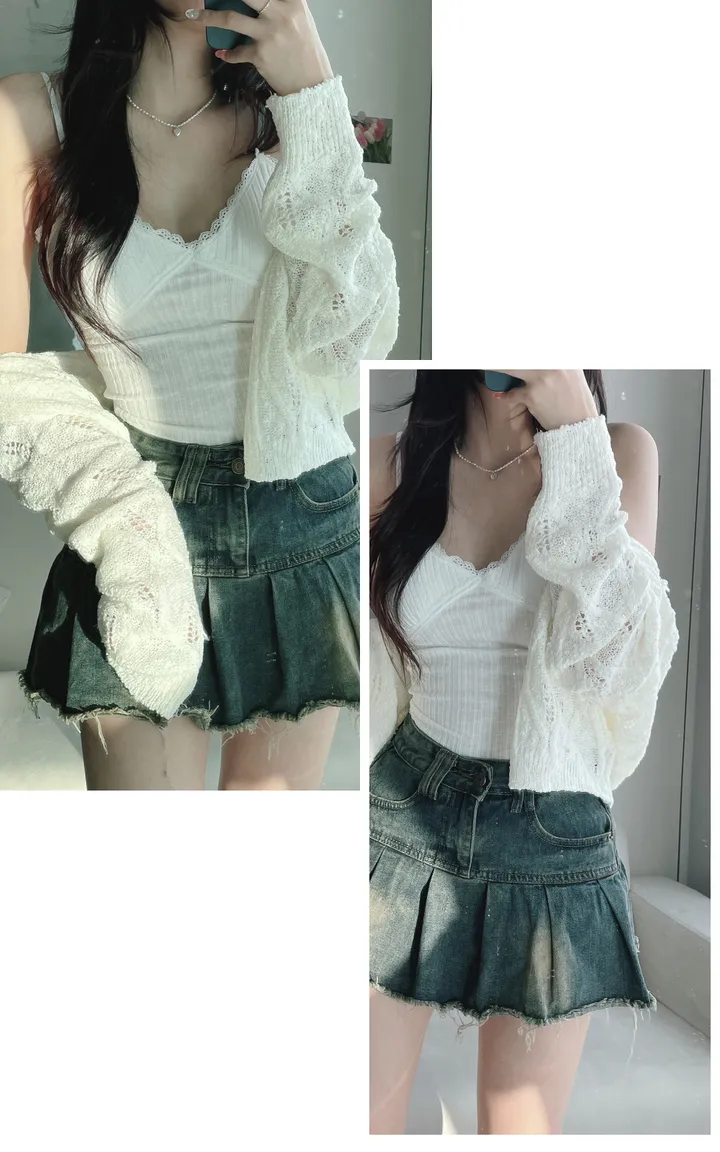 [주문폭주🤍/그물템💕/끈제거가능!] 베일리 그물 니트 리본 가디건 상세 이미지 8