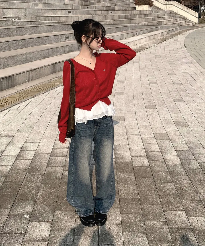[데일리🫧벚꽃룩] 부코 펜던트 브이넥 니트 가디건 봄 가을 / 벚꽃룩 개강룩 데이트룩 여름가디건 여름니트 클래식블랑 상세 이미지 12