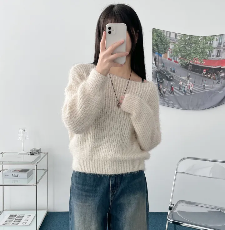 Pine leaf boat nect crop knit 상세 이미지 33