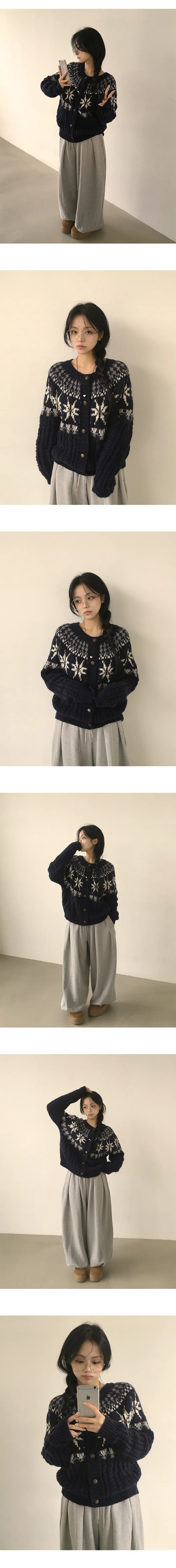[겨울감성⛄/도톰,아방핏] 빈티지무드 가득, 노르딕 패턴 꽈배기 루즈핏 니트가디건 (2color) 상세 이미지 9