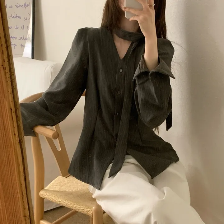 머러 타이 단가라 핀턱 블라우스(2color) 상세 이미지 10