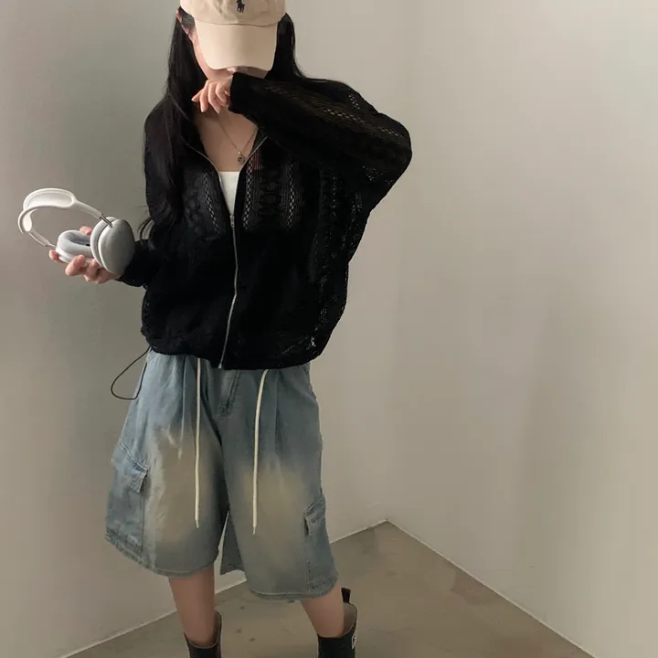 [스트링!/여름템🤍] 빈티지한, 레이스 시스루 니트 후드 집업/점퍼 - 2color 상세 이미지 24