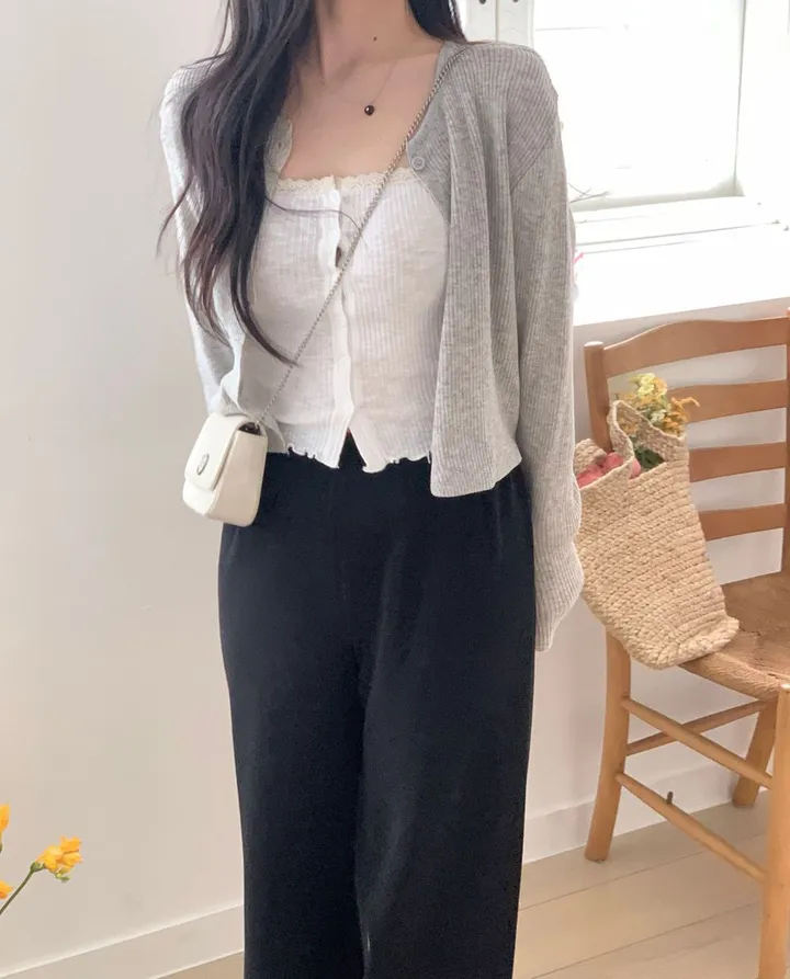 레이 여름 린넨 골지 크롭 라운드 긴팔 가디건 (9color) [ 봄 여름 살안타템 데일리룩 기본 베이직 ] 상세 이미지 18