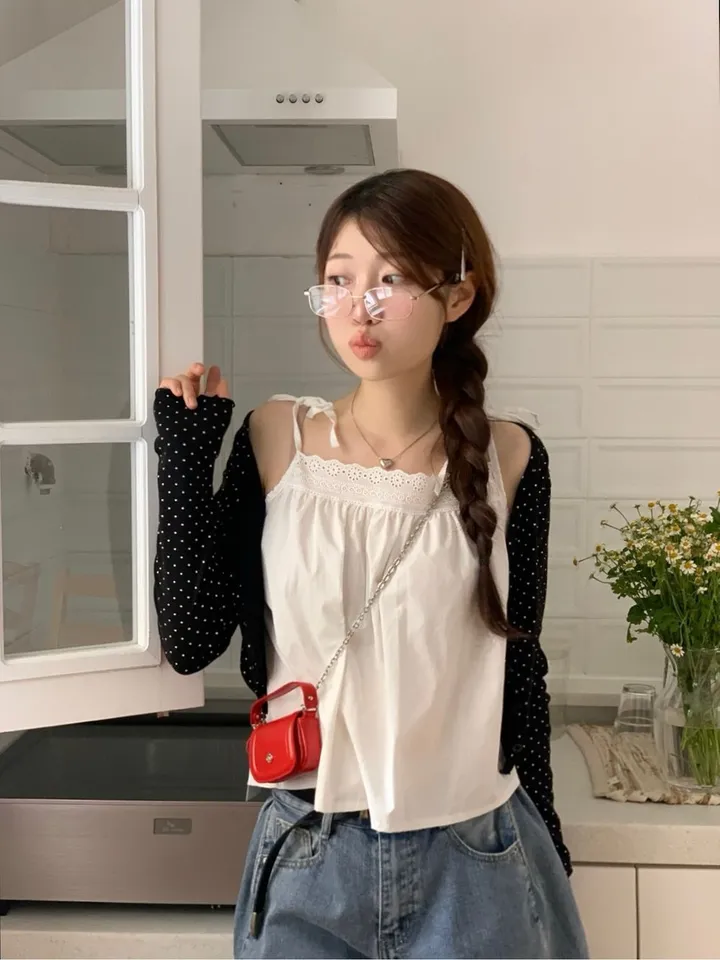 [도트가디건🖤]아떼 여리핏 도트 패턴 코튼 브이넥 롱슬리브 크롭 물결 가디건 3color 상세 이미지 34