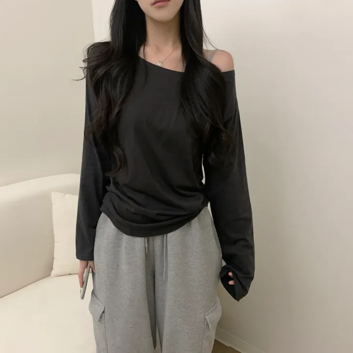 [-3kg/여리루즈핏!] 오프숄더 심플 루즈 여리 기본템 긴팔 티셔츠 (5color) 상세 이미지 10