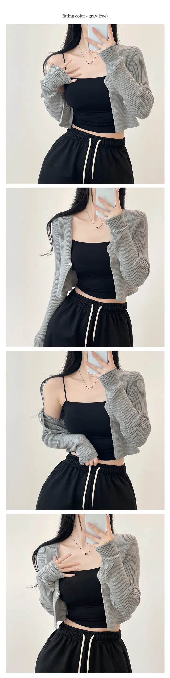 봄가디건🌸아일릿 브이넥 투버튼 단추 트임 긴팔 반팔 크롭 골지 니트 가디건 (6color) 상세 이미지 17