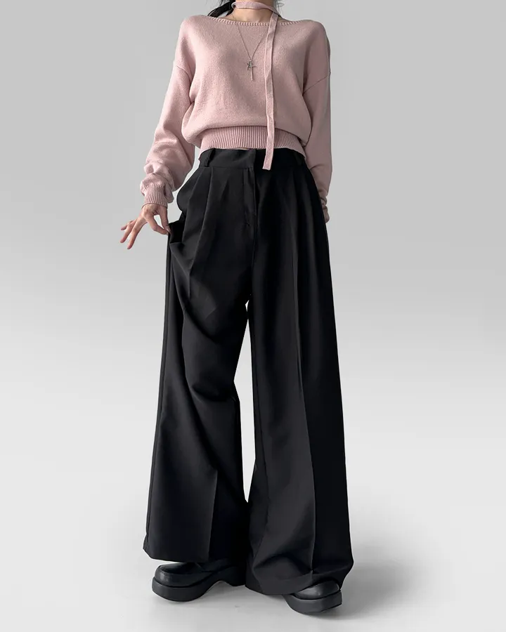 [~3XL/2기장] 르네상스 모더니즘 더블 핀턱 통 와이드 루즈핏 슬랙스 긴바지 롱팬츠 상세 이미지 35