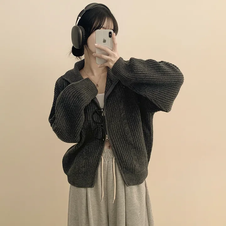 [도톰따뜻🩶고퀄!] 아방핏 투웨이 꽈배기 니트집업 오버핏 가디건 상세 이미지 20