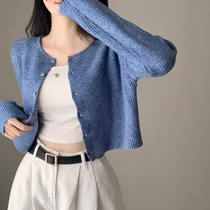 [캐시울/만족도100%] 크렌베리🍇 여리핏 캐시울 아크릴 라운드 골지 크롭 긴팔 가디건 상세 이미지 24