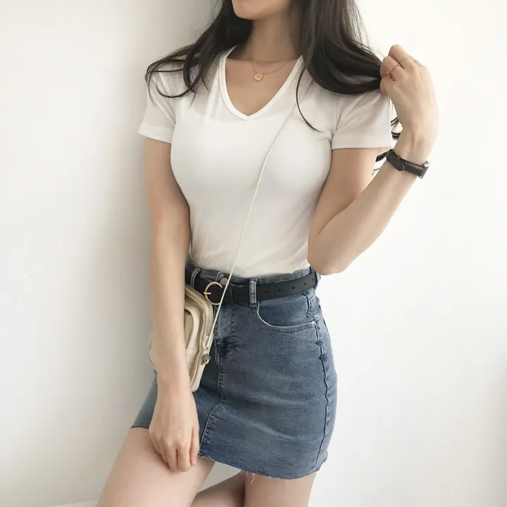 [퀄보장] *오늘출발* 부드러운 크림, 브이넥 무지반팔티 (쫀득핏 슬림 기본 반팔 티셔츠/이너티/기본티/무지티/레이어드티) 상세 이미지 40