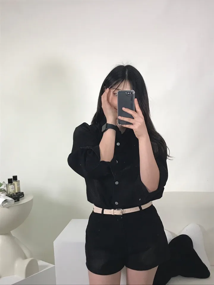 [S,M] 데님 워싱 루즈핏 셔츠+반바지 set 상세 이미지 4