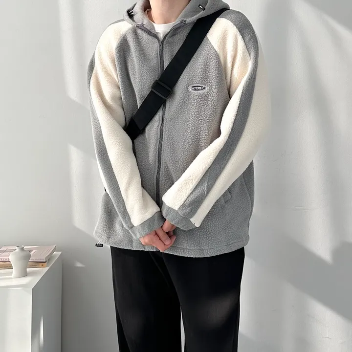 소프트 배색 플리스 집업 자켓 후리스 점퍼 아우터 사이드라인플리스후드집업 상세 이미지 27