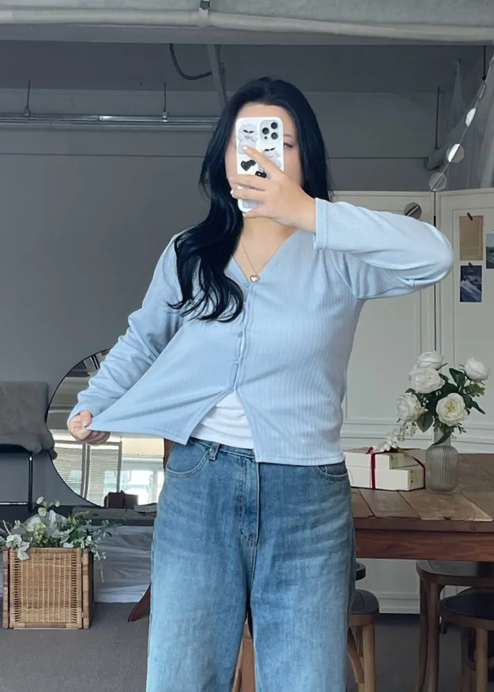 [2사이즈] 색감굿@ 가디건 브이넥 레이어드 여리핏 빅사이즈 크롭 봄옷  통통 베이직 꾸안꾸 상세 이미지 23