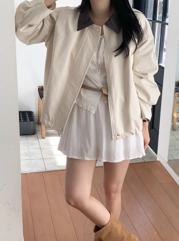 [🌷봄아우터/당일출고] 배색 카라 오버핏 야상 자켓 (숏야상/야상점퍼) 상세 이미지 12