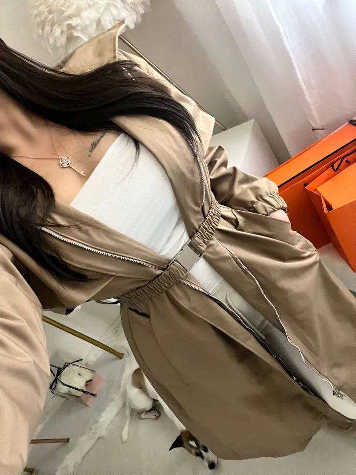 [⚡️당일출고⚡️/프라다원단/투웨이/이중안감/풍성한핏] 버클 밴딩 벨트 세트 후드 롱 트렌치 오버핏 점퍼 코트 (수입) 상세 이미지 21