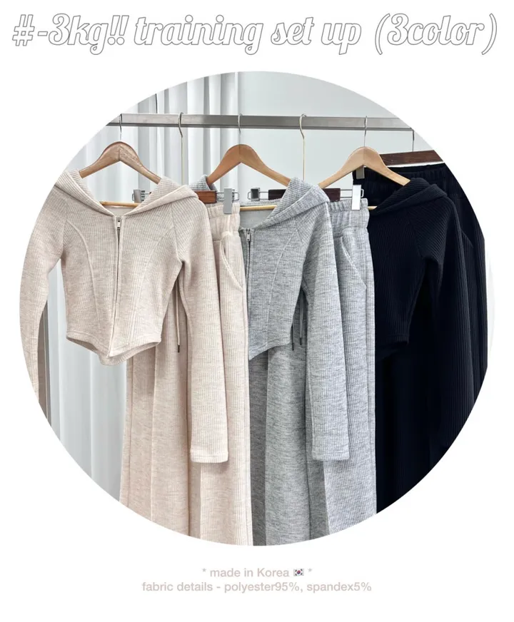 *봄ver* [MADE:컬러추가] #-3kg!! 슬림 빅후드ver.1 오프숄더 셋업 (5color) 슬림핏 크롭 후드집업 오프숄더집업 롱 와이드팬츠 트레이닝세트 상세 이미지 1