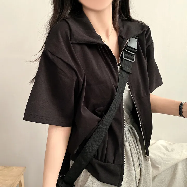 [여름/예쁜데일리!] 볼륨 카라 투웨이 무지 크롭집업 반팔 3color 상세 이미지 21
