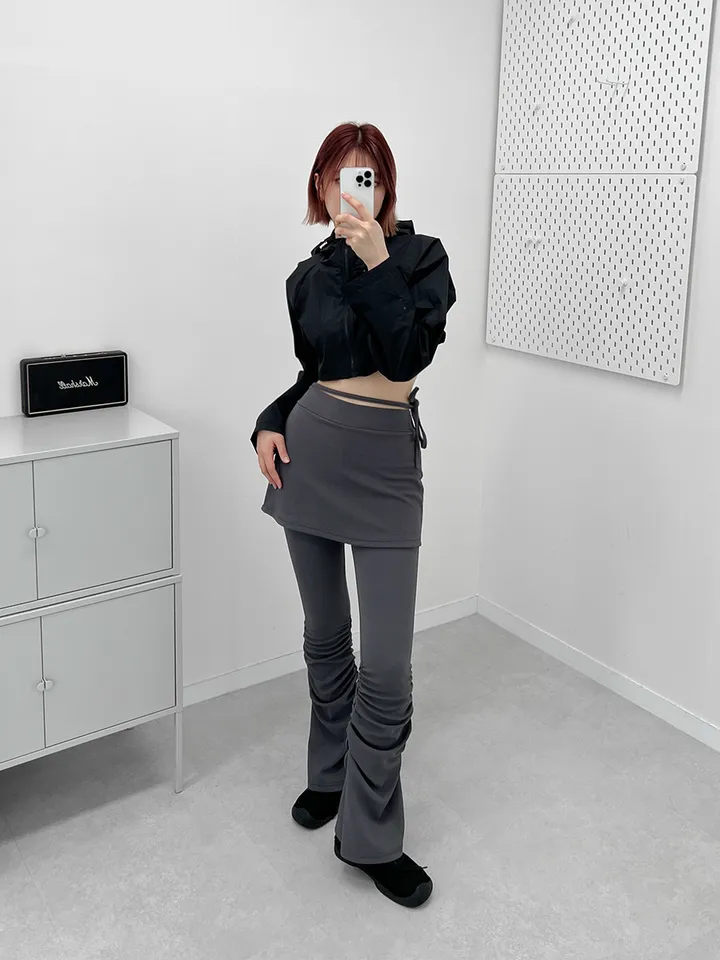 셔링 부츠컷 스판 밴딩 치마바지 랩스커트 팬츠(2color) 상세 이미지 1