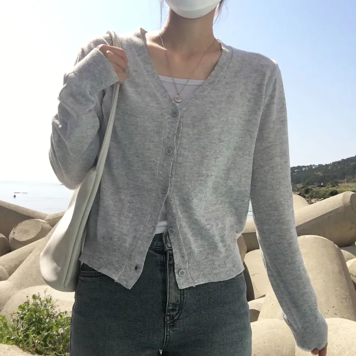 [ 뱀부40% ] 얇은 기본 가디건 / 가벼워요. 여리여리 세미크롭 브이넥 아우터 상세 이미지 10