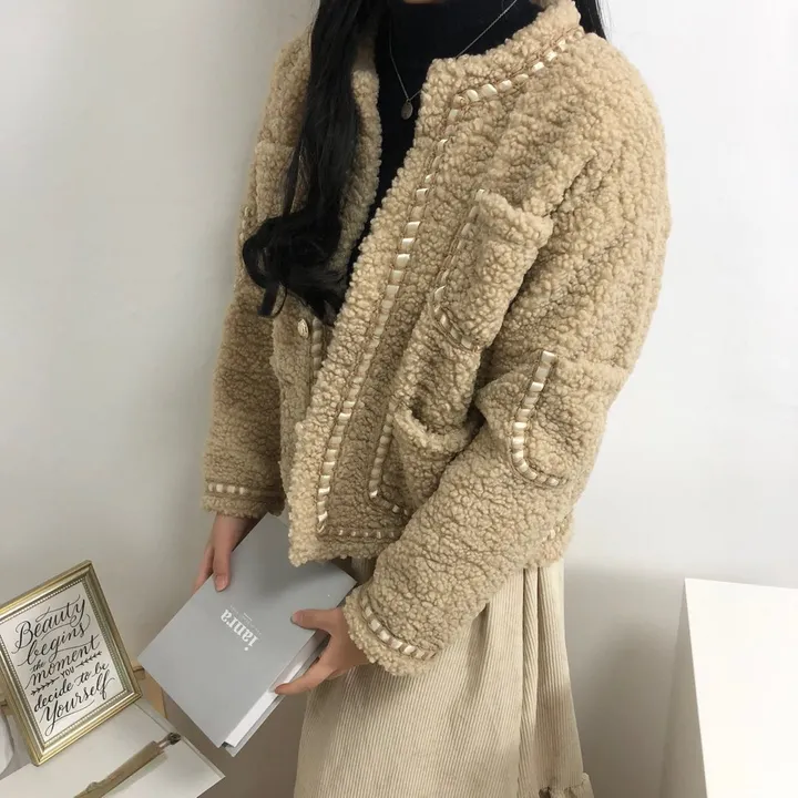 실물이 더 예쁜 3color: 트위드 양털 포켓 무스탕 자켓 상세 이미지 2