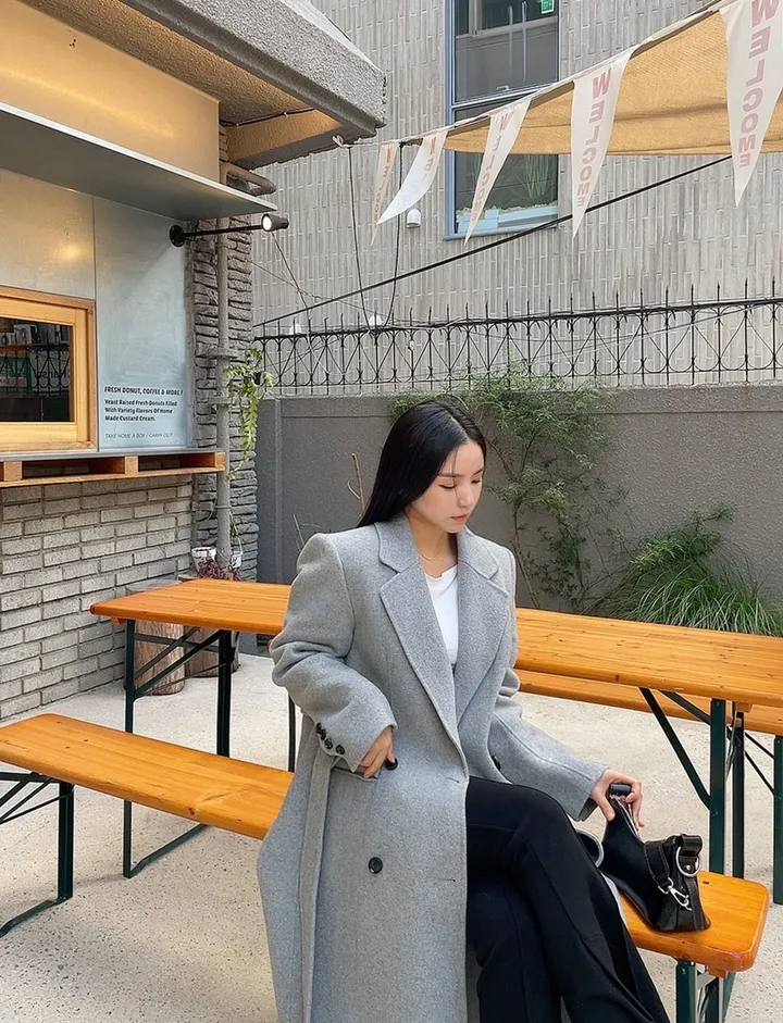 (퀄팅패딩내피안감/탈부착가능) 고급스러운 텍스처 더블 버튼 테인 핸드메이드 울 롱 코트 상세 이미지 14