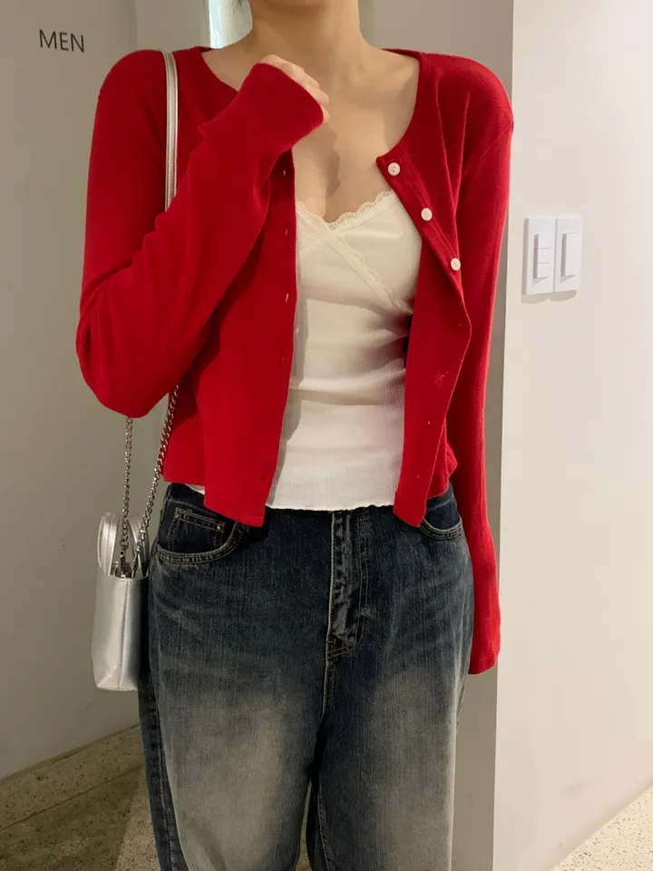 로렌 플라워 펀칭 크롭 라운드 가디건 상세 이미지 3
