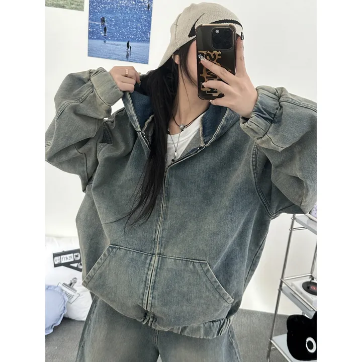 [UNISEX]시티드 데님 루즈 박시 후드 집업 점퍼 자켓(2color/5-7일 여유주문) 상세 이미지 23