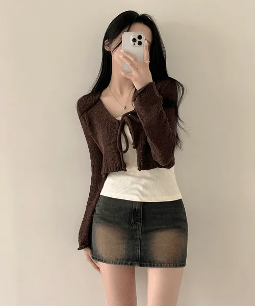 [러블리/여리함가득~] 부드러워요, 리본 볼레로 크롭 니트가디건 (6color)