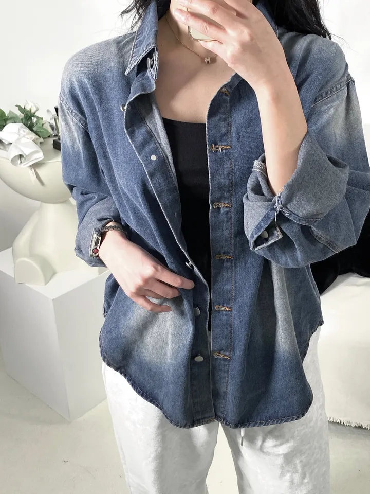 [S,M] 데님 워싱 루즈핏 셔츠+반바지 set 상세 이미지 16