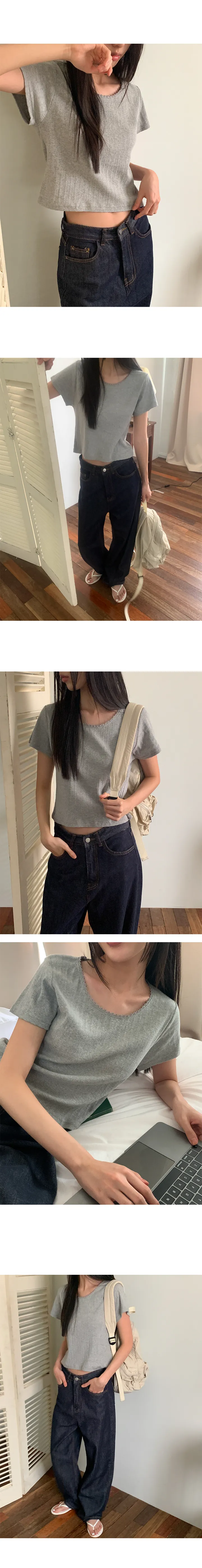 [블랙,화이트당일/인기/팔뚝살커버/핏예쁨] 위시 골지 레이스 반팔 티셔츠 상세 이미지 3