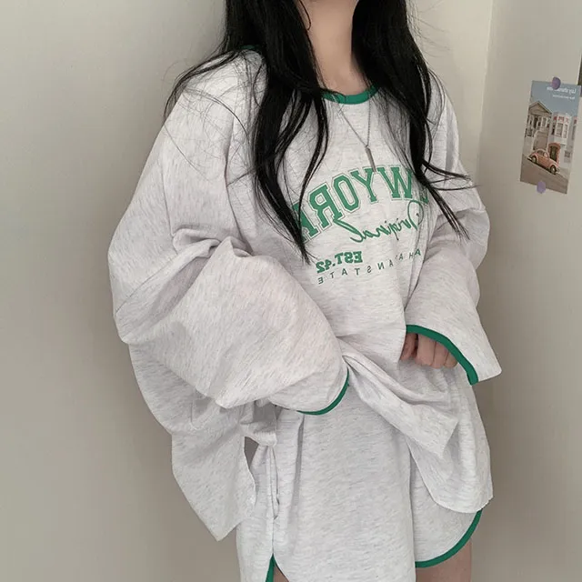 [여름 세트상품!] 랍빠포인트 뉴욕 박시핏 부드러운 트레이닝세트 긴팔 반바지 상세 이미지 1