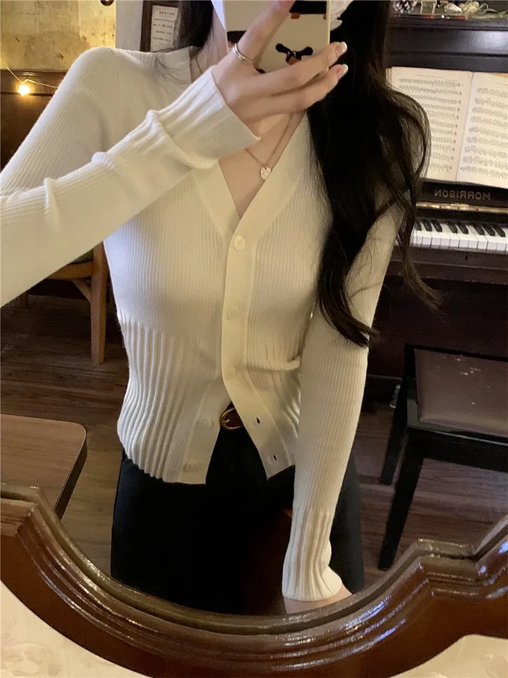 브이넥☑️골지 슬림핏 가디건 상세 이미지 7