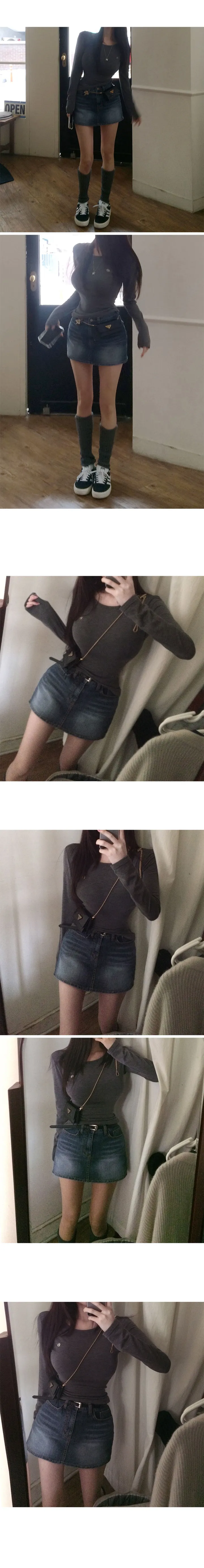 (2size)[매일입는/잘록허리!] made 레터 슬림 라운드 긴팔티 기본티 약기모 상세 이미지 24