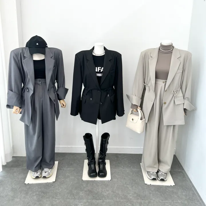 [바배/멋쁨🖤] 스트링자켓셋업 3color 단품가능 허리스트링 어깨패드 블레이저 오버핏 뒷밴딩 핀턱슬랙스 와이드슬랙스 신상 최저가 빠른배송 상세 이미지 3
