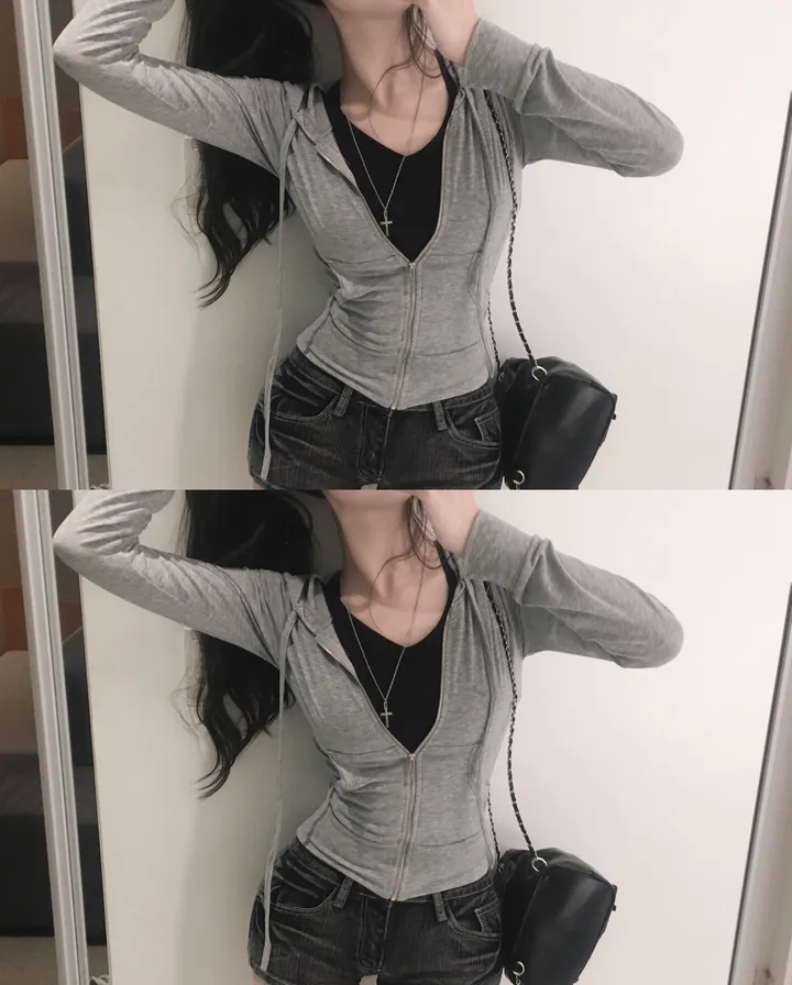 [ 몸매보장 ] 캣츠 슬림 크롭 후드집업 상세 이미지 24