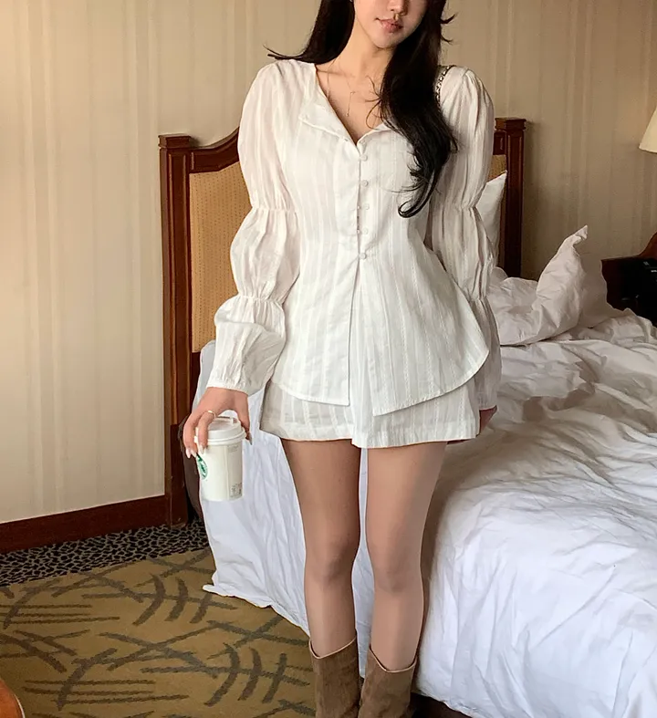 [SET*/자개단추] 아일릿 블라우스 스커트 세트-2col 상세 이미지 14