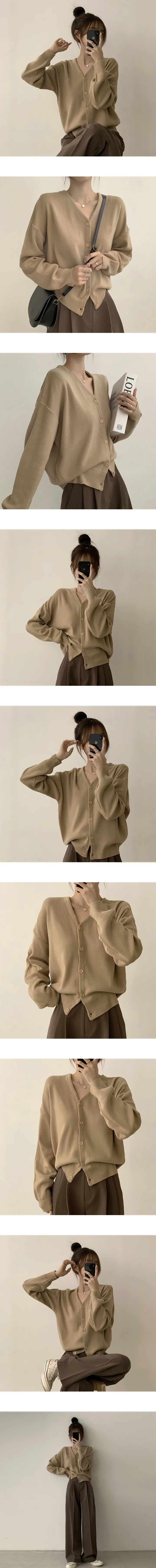 [자신있는 추천/꼭 소장!] 가을준비 시작! 유주 브이넥 니트 오버핏 아우터 무지 데일리 캐주얼 루즈핏 긴팔 가을 가디건 10color 상세 이미지 3