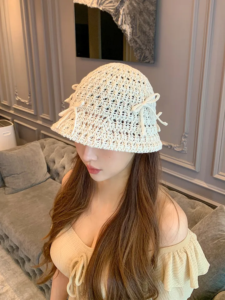 [러블리무드🎀소두핏] 벙거지 버킷햇 꽈배기 그물 뜨개 니트 짜임 모자 봄 여름 휴양지룩 휴가룩 여행룩 3COL 상세 이미지 5