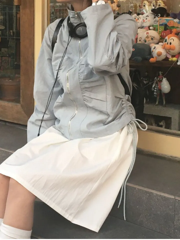 [인기상품💛/봄신상] 하이넥 빈티지 클라우드 셔링 리본 바람막이 상세 이미지 14