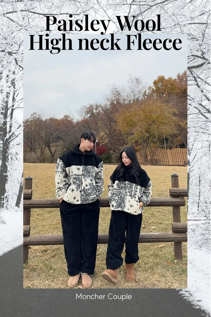 [고퀄리티🖤] 겨울 페이즐리 양털 크롭 후리스 하이넥 집업 뽀글이 유니크 커플 시밀러룩 상세 이미지 4