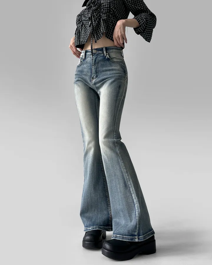[~3XL/3기장] 뽀얀핏 스머징 텍스쳐 빈티지 워싱 쫀득 스판 부츠컷 데님 팬츠 바지 청바지 상세 이미지 12