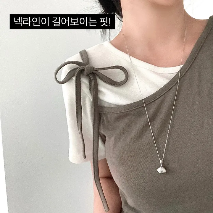 [set/핏보장] 리본 배색 레이어드 반팔 티셔츠 투피스 세트 3col 상세 이미지 3